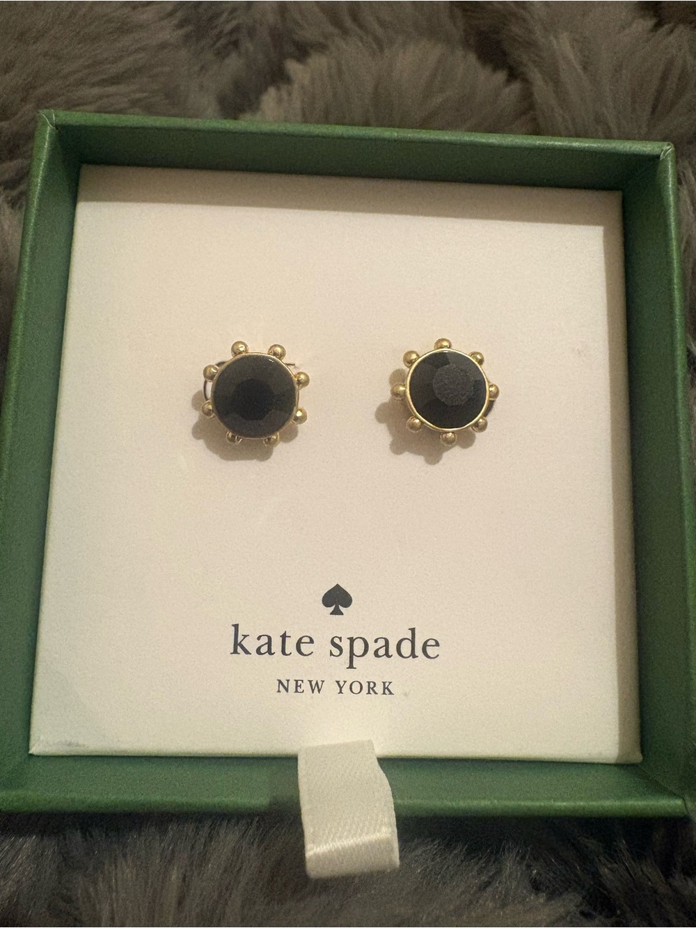 New Kate Spade ♠️ Gold Tone Earrings with Black Centers